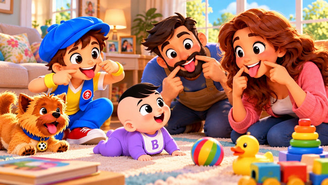 Good News Tommy helps a child calmly explore colorful new foods with mother looking on.