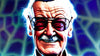 Stan Lee with a giant spider web behind him